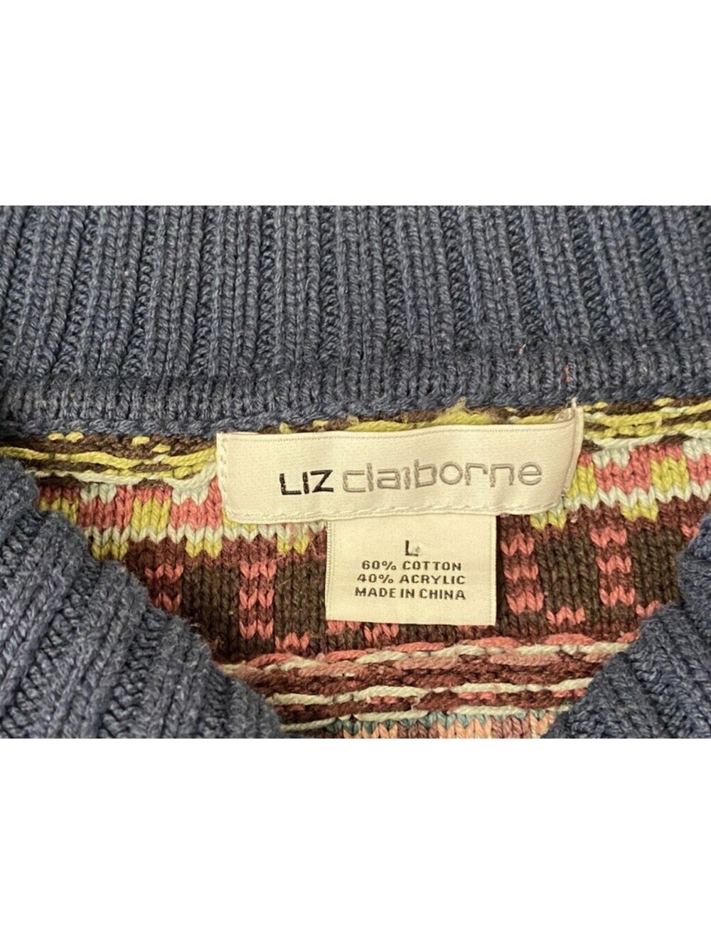 2 Vintage Liz Claiborne Sweaters Pullover Solid Green Stripe Large XL - Picture 5 of 16